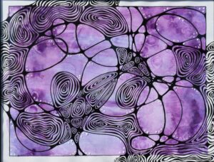 A beautiful painting with purple vibrant color with abstract designs